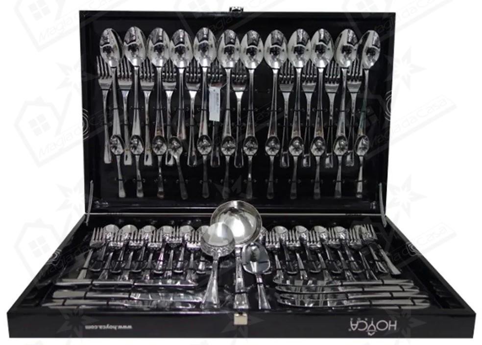 Faqueiro 75 Peças Faca Bife Inox Riga